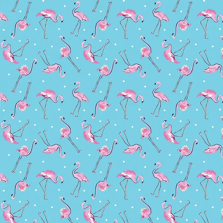 Fabric Benartex Light Blue Flamingo Friends Tropical Splash by the Quarter Yard 15184-50