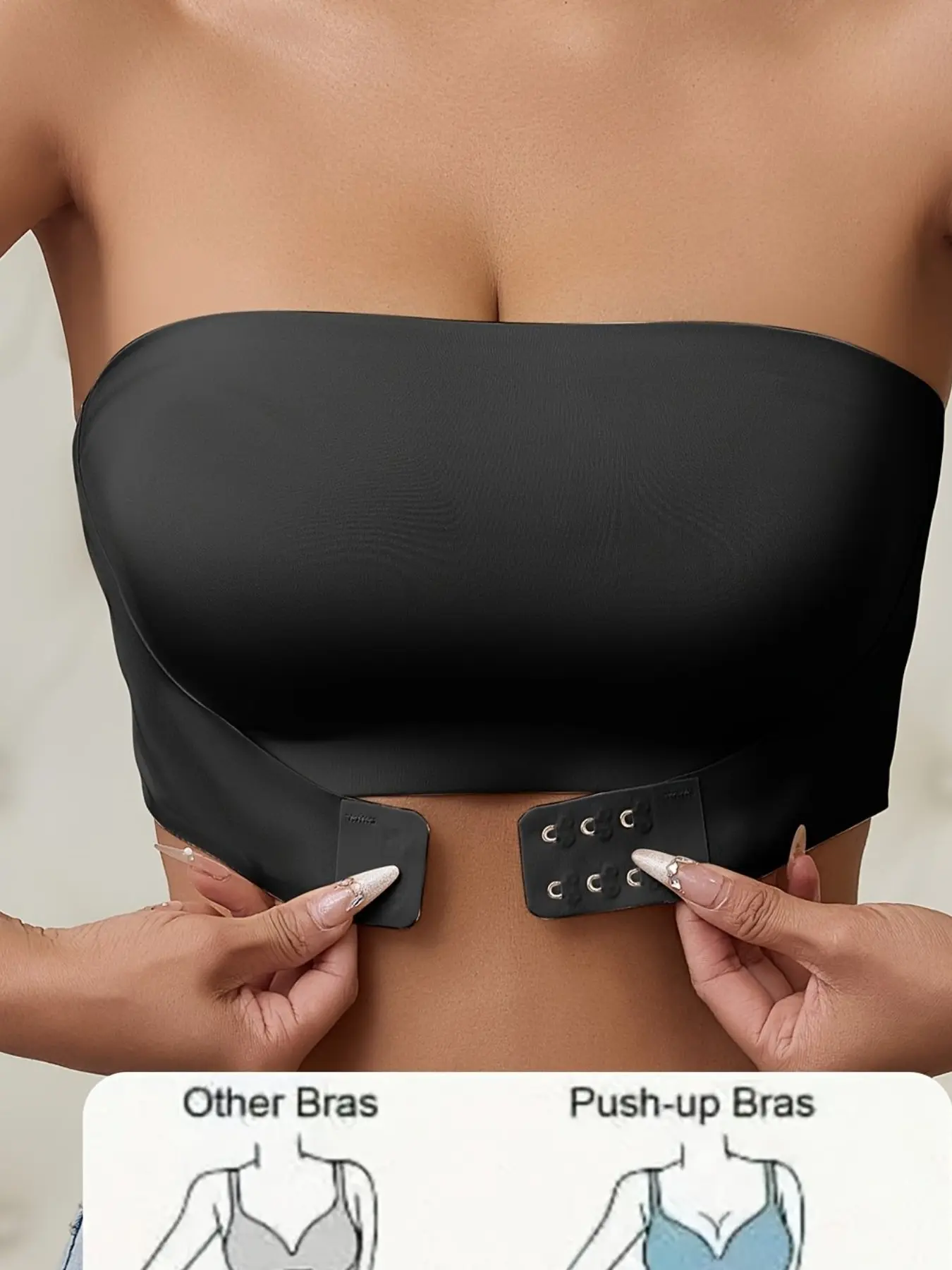 New Women's Strapless Bralette with Front Buckle Design, Small Bust Gathered, Anti-Slip, No Steel Cup, Seamless One-Piece Invisible Lining