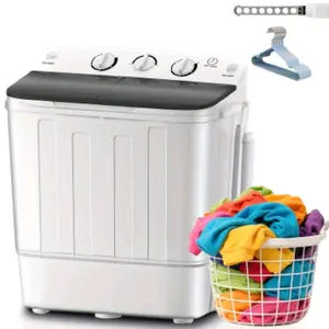 11lbs Compact Mini Portable Double Drum Washer Free 10 Hangers and 1 Drying Rod Semi Automatic for Small Loads Camping Caravanning Energy Efficient