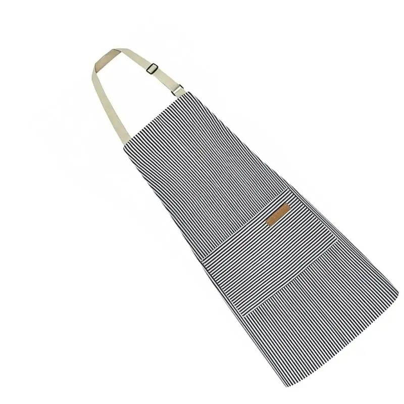 White Black Striped Man Woman Home Restaurant Kitchen Baking Nail Bib Oil Repellent Work Apron Adjustable