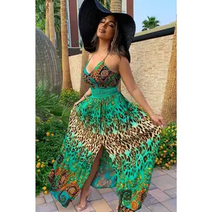 Holy Slit Sleeveless Maxi Dress - Green/combo 2