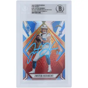 Justin Herbert Los Angeles Chargers Autographed 2020 Panini Phoenix Fire Burst Light Blue Ink #103 Beckett Fanatics Witnessed Authenticated Rookie Card - Fanatics Authentic Certified