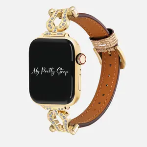 My Pretty Strap – Compatible Apple Watch Band – Stainless Steel & Premium Leather iWatch Strap for Women – Series 1–11, SE & Ultra (38MM / 40MM / 41MM / 42MM / 44MM / 45MM / 49MM) – Gold, Silver – Queen Leather