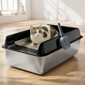Cat Litter Box, Large Durable Rectangular Cat Litter Pan, Sturdy Cat Toilet, Easy to Clean and Odor Controlling