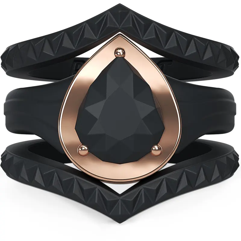 Rinfit Silicone Rings for Women with a Pear Metal Frame and 2 Slim Stackable Bands, Silicone Wedding Band and Statement Ring for Her, Flexible for Work, Gym, Pregnancy, Travel and Everyday Wear, Patented Design