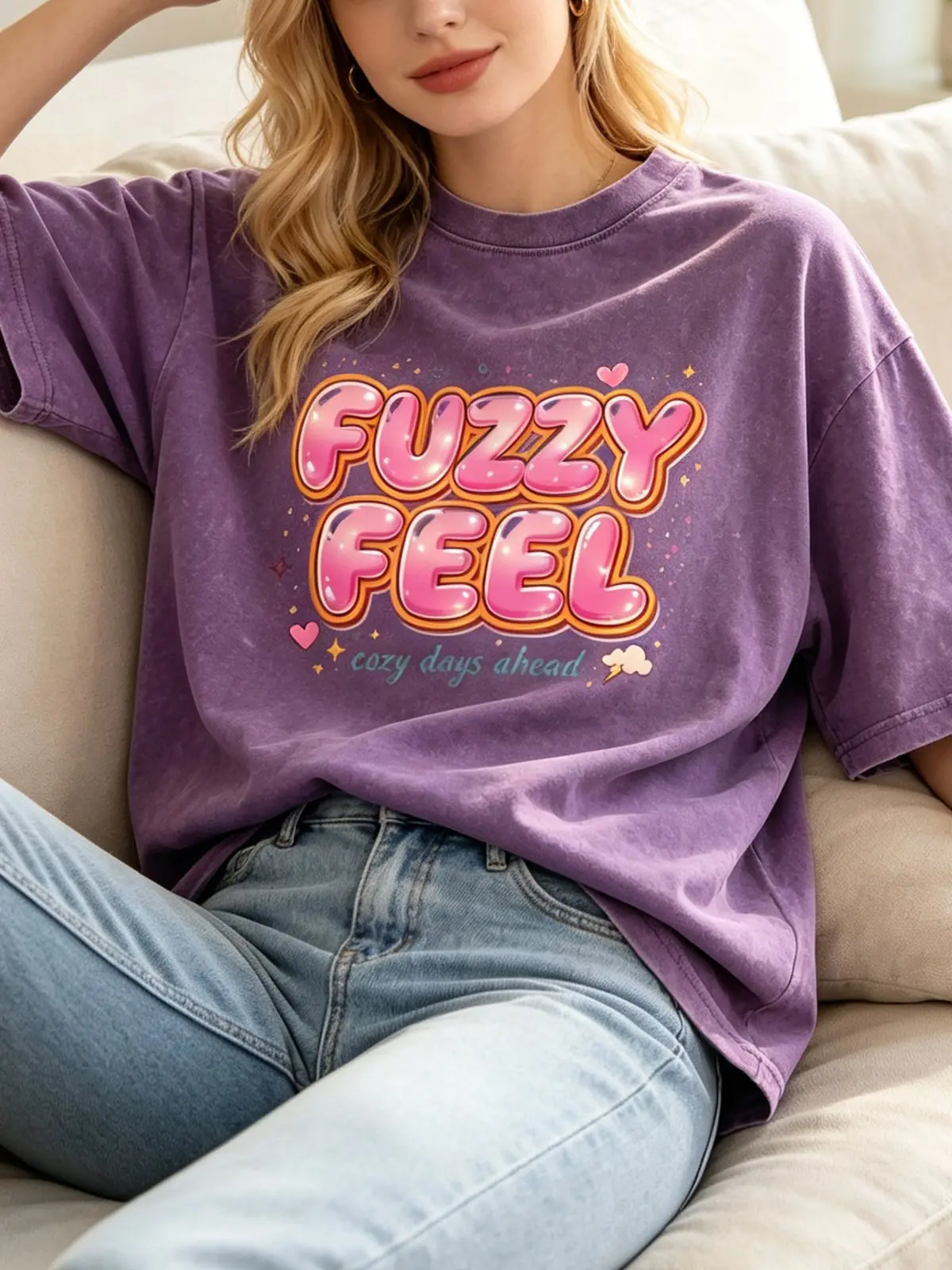 Cute Bubble Letter Retro Soft Oversized Graphic Tees for Women Men Vintage Washed Cotton Tops Summer Shirt