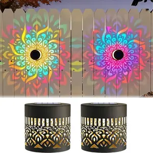 2-Pack RGB Solar Mandala Projector Wall Lights, Waterproof Durable Metal Colorful Lights for Fence, Garden, Patio, Backyard, and Courtyard, Outdoor Decorative Ambient Lighting