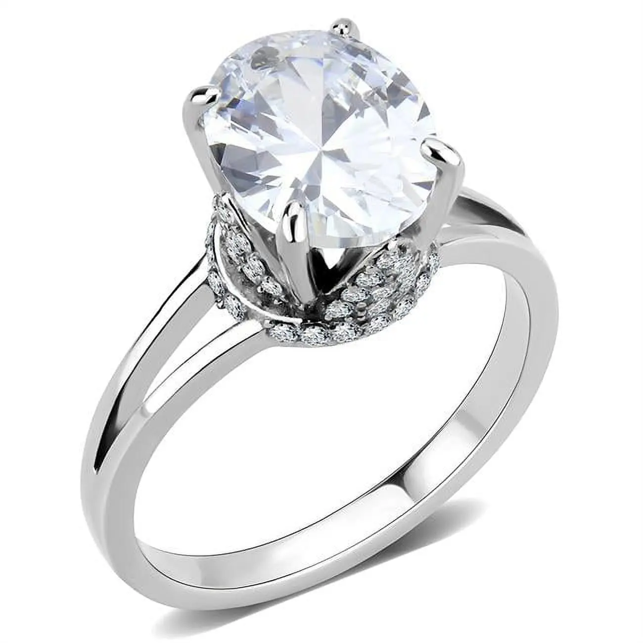 Alamode DA314-9 Women No Plating Stainless Steel Ring with AAA Grade CZ in Clear - Size 9