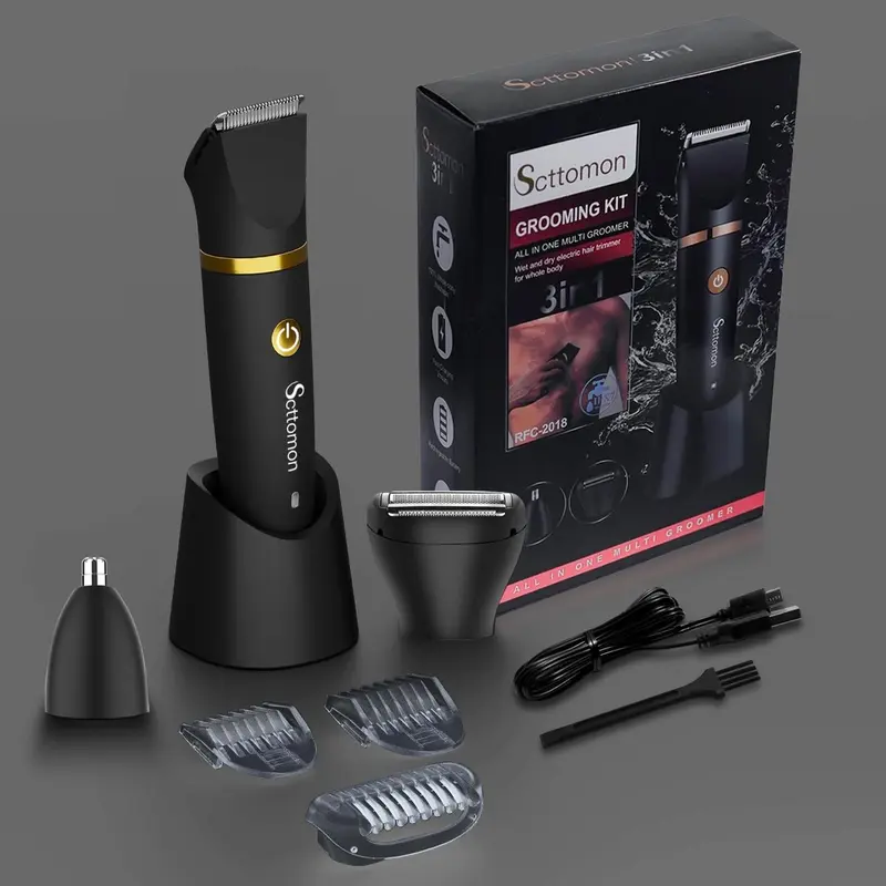 Scttomon Rechargeable 3-in-1 Cordless Trimmer - Motorized, Hypoallergenic, Nick-Proof Hair & Nose Hair Trimmer, Removable, Compact Self-Grooming Kit for Adults' Body, Face, Ergonomic Personal Care Appliance, Christmas Gift
