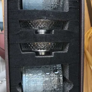 Luxury Spinning Crystal Whiskey Glass Drinkware Gift Set – 2 Rotating Glasses & 2 Ice Ball Molds with Elegant Gift Box, Diamond & Snowflake Cut Barware Gift Set