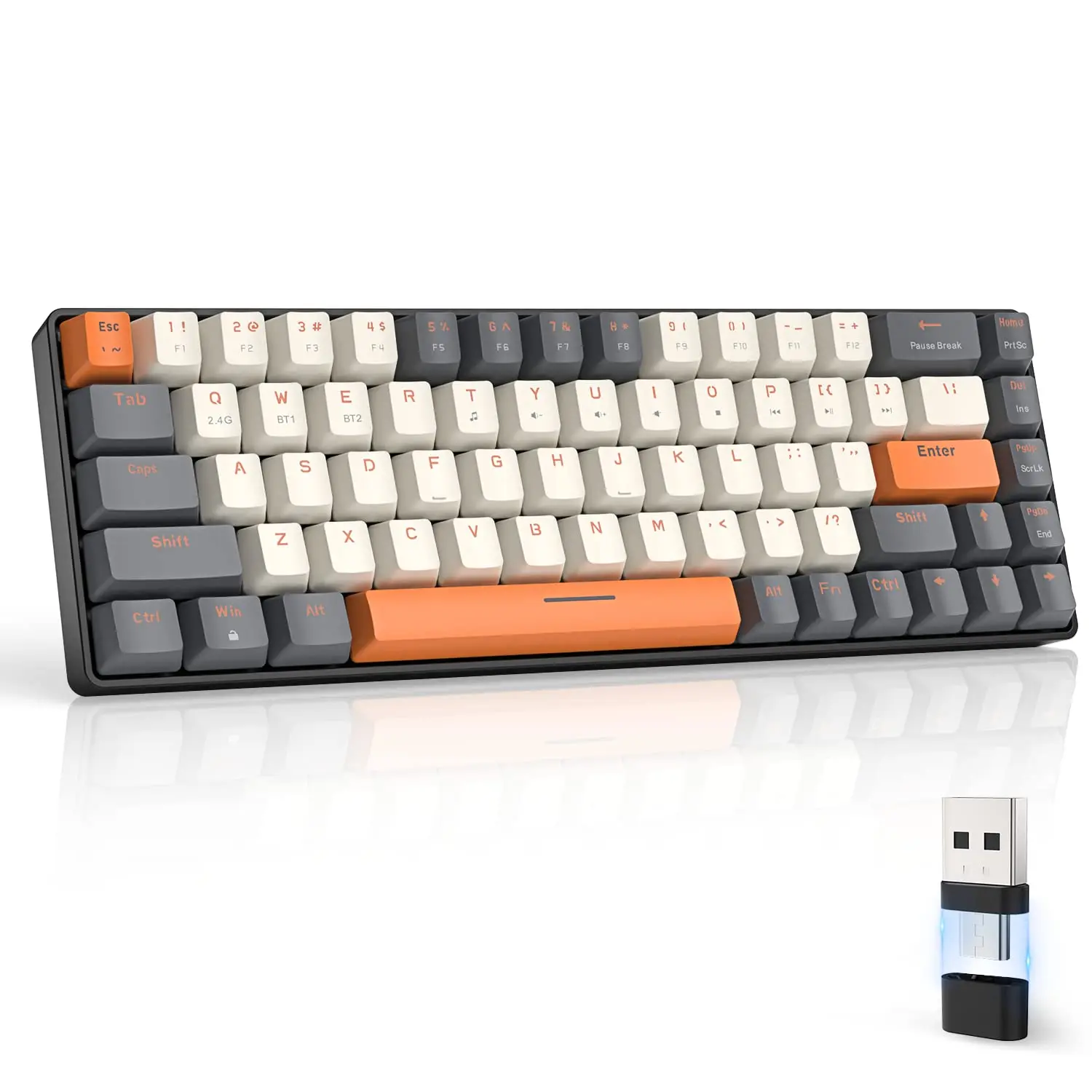 K68 60% Wireless Mechanical Gaming Keyboard, Wireless 5.0/2.4GHz Dual Mode 2-in-1 USB-C Receiver, Hot Swappable Keyboard for PC, Computer Peripherals, Mechanical Game Keyboard