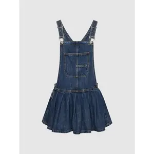 URBAN REVIVO Basic Lady's 2026 Summer Casual Sleeveless Strap Viscose Cotton Denim Dress - Pleated Mini Pinafore with Skirt Design