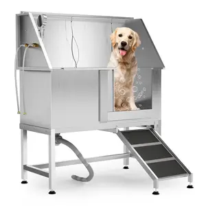 GARVEE 50" Stainless Steel Dog Wash Tub With Right-Side Ramps & Floor Grate,Professional Pet Grooming Station for Large, Medium, Small Dogs