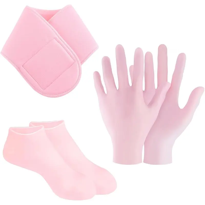 Unisex 3-Piece Silicone Moisturizer Gloves Set with Neck Strap - Washable, Stretchable Hand & Foot Care, Hydrate Dry Skin, Anti-Cracking, Universal Size, Ideal for Foot Mask Covers & Home Care