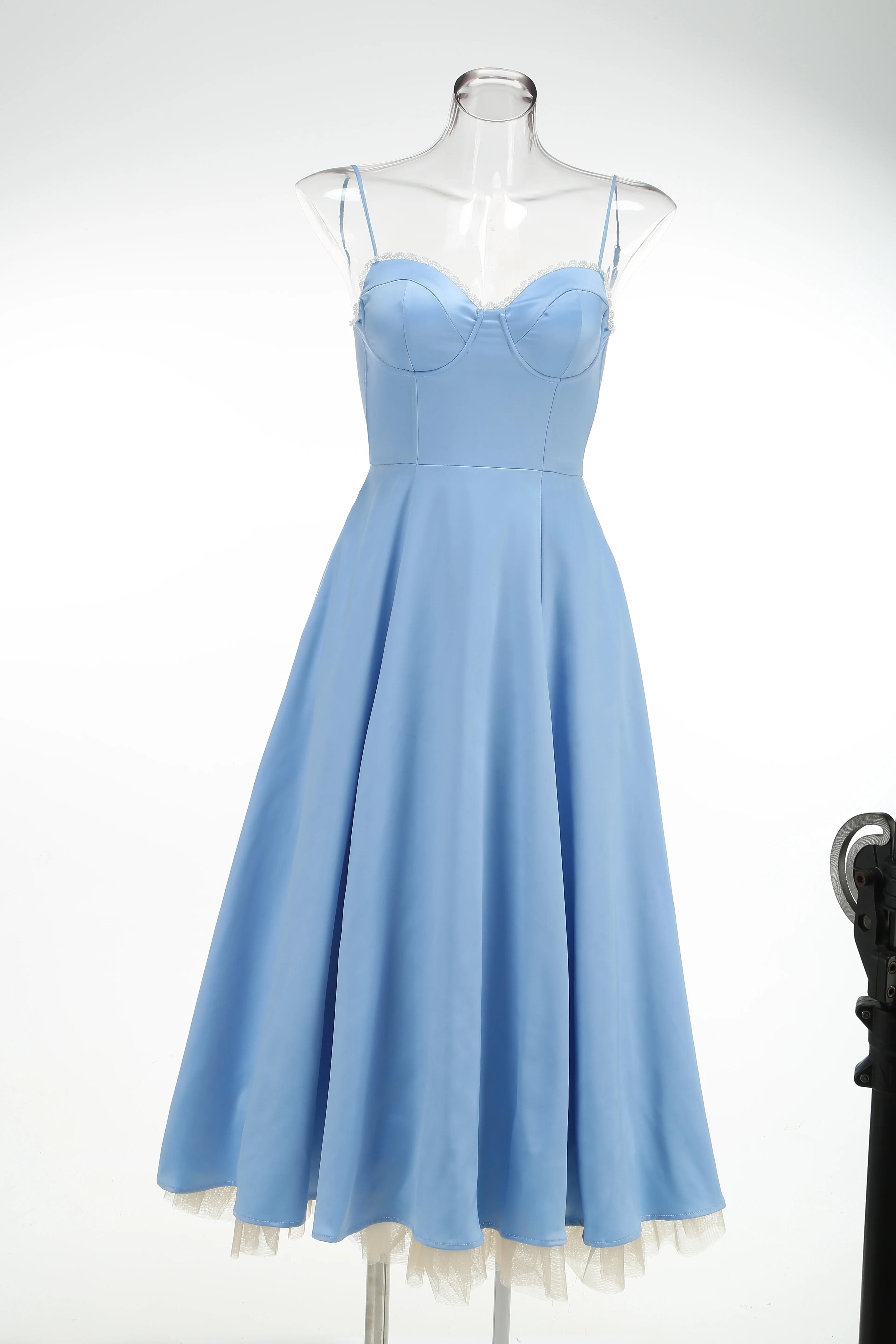 LYD Women's Corset Spaghetti Strap Bustier Midi Dress - Vintage Basic Elegant Satin Flowy Pleated H