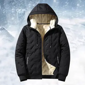 2026 New Hooded Cotton Jacket Men's Winter Fleece Lined Warm Coat Ultrasonic Cotton Toothbrush Design Casual Long Sleeve