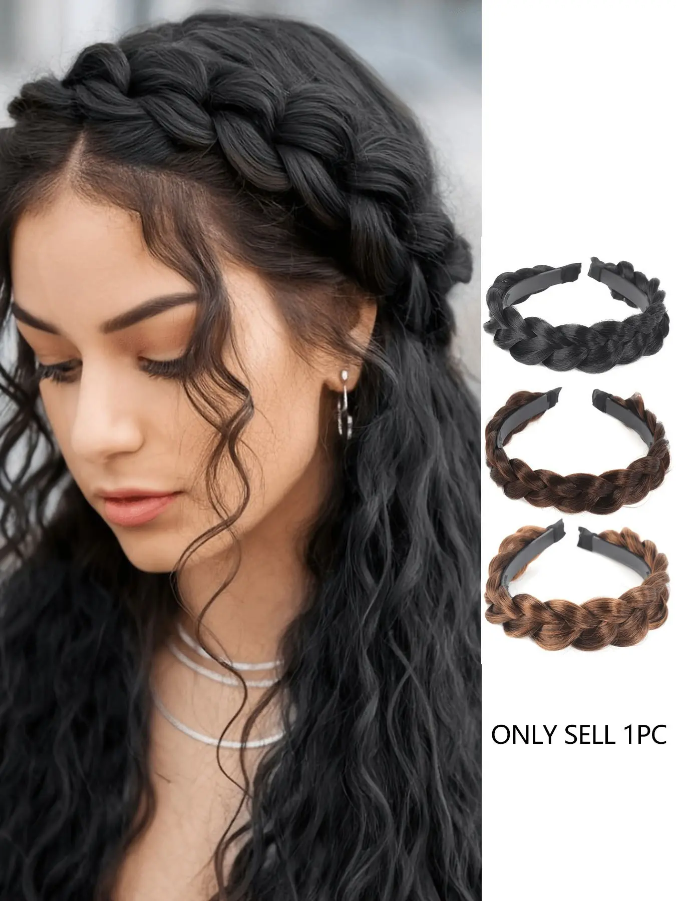 Women's Braided Hair Clip Headband, Synthetic Twist Braid Hair Accessory, Elegant Elastic Hair Decor, Chic Headbands, Fashion Headband, Perfect for Parties and Holidays, Headbands on Forehead