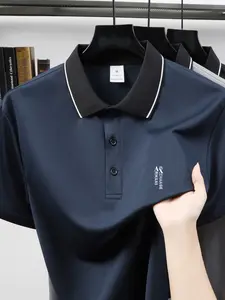 Unisex Straight Leg Casual Sport Polo Shirt, Outdoor Running Equestrian Golf Wear, Armani Letter Print, Quick Dry Mesh Fabric, Gift Present