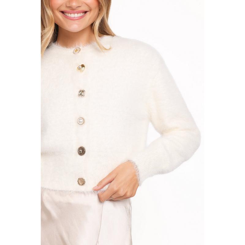 Jintie Vintage Button Cardigan - Cream