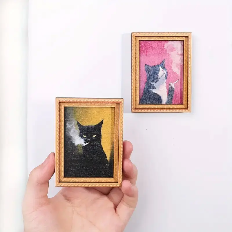 Cute Cat Refrigerator Magnets Adorable Black & White Cat Design with Pink Accents Durable Bamboo Material Perfect for Home Office Decor Holiday Gifts and Kitchen Accessories Cat Accessories