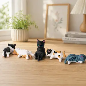 Cute Mini Cat Figurines Set 5PCS Kawaii Desk Decor Funny Kitty Ornaments for Office Home Aesthetic Setup Gift for Cat Lovers Durable Resin Material