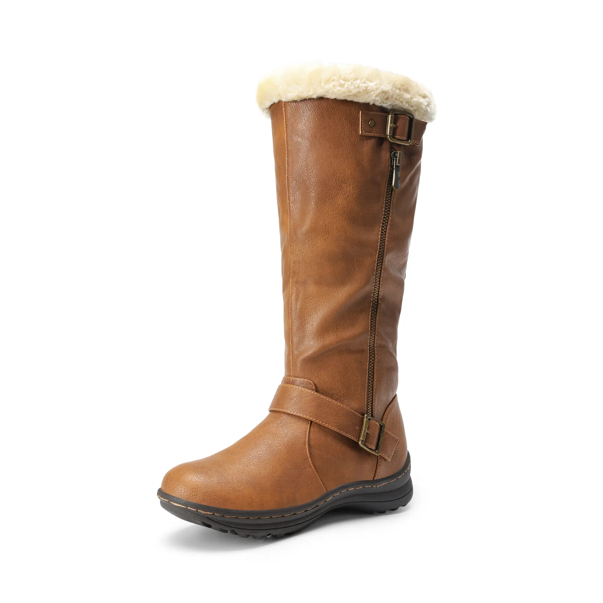 Dream Pairs Women's Knee-High Winter Snow Boots - Fully Faux Fur Lined Cold-Weather Footwear with Rubber Sole and Side Zipper, Tpr Rubber Sole, Pu Leather