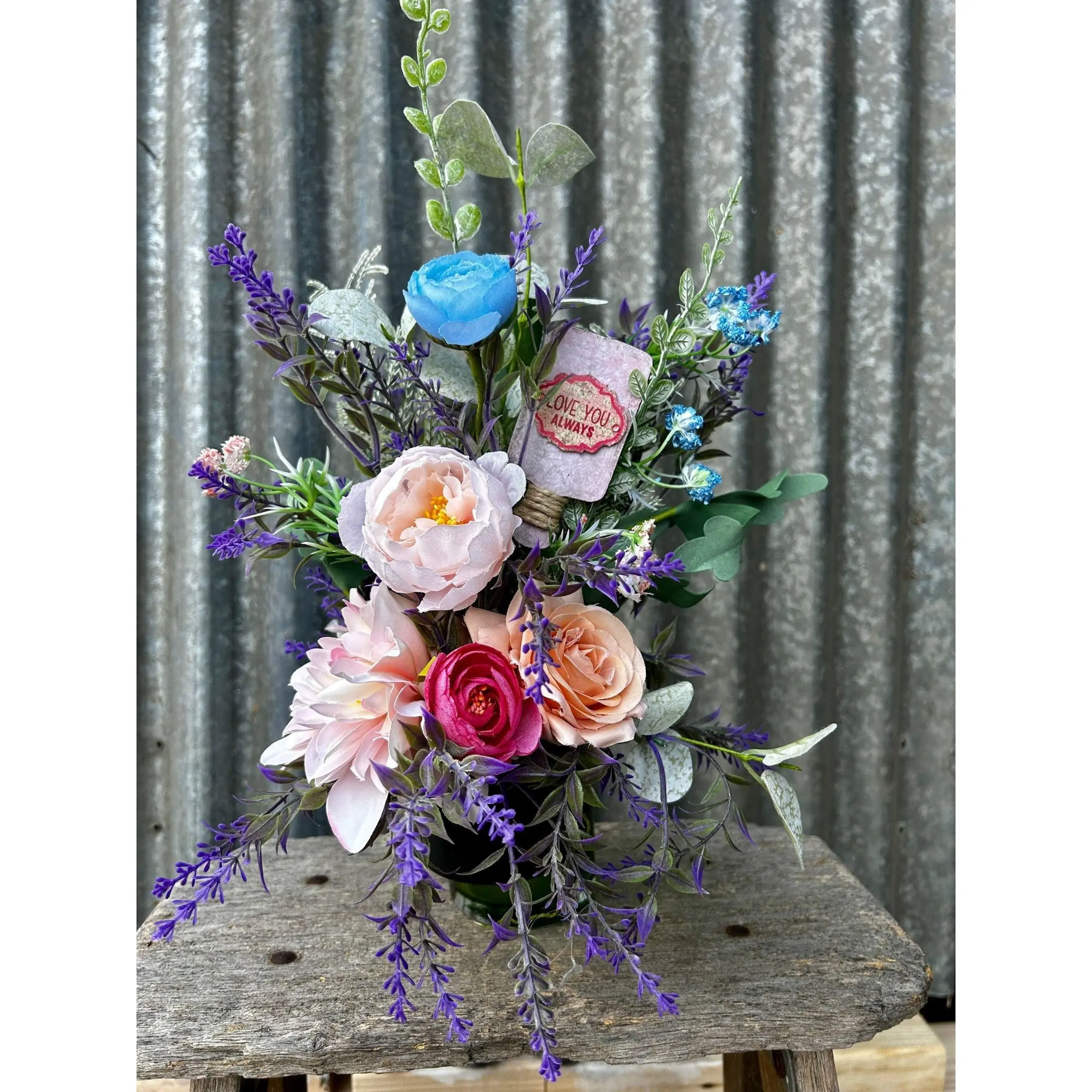 Handcrafted Bottle Bouquet - Artificial Floral Arrangement with 'Love You Always' Message - Anniversary, Birthdays, or Mothers Day Gift