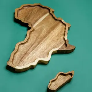 Africa and Madagascar Wood Plate Set - Natural Wooden Serving Platters for Food Presentation and Display