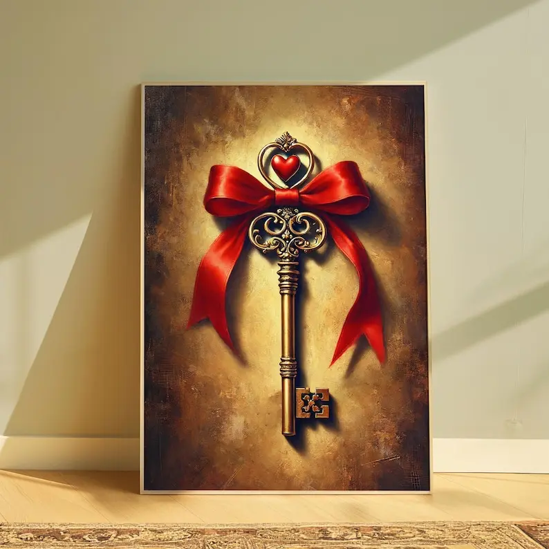 Key to My Heart Poster, Red Wall Art, Trendy Wall Art, Retro love you Print, Valentines Wall Art, Preppy Poster