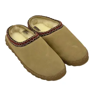 LU Sheepskin Women's Clogs - Shearling Slippers with Geometric Border Design