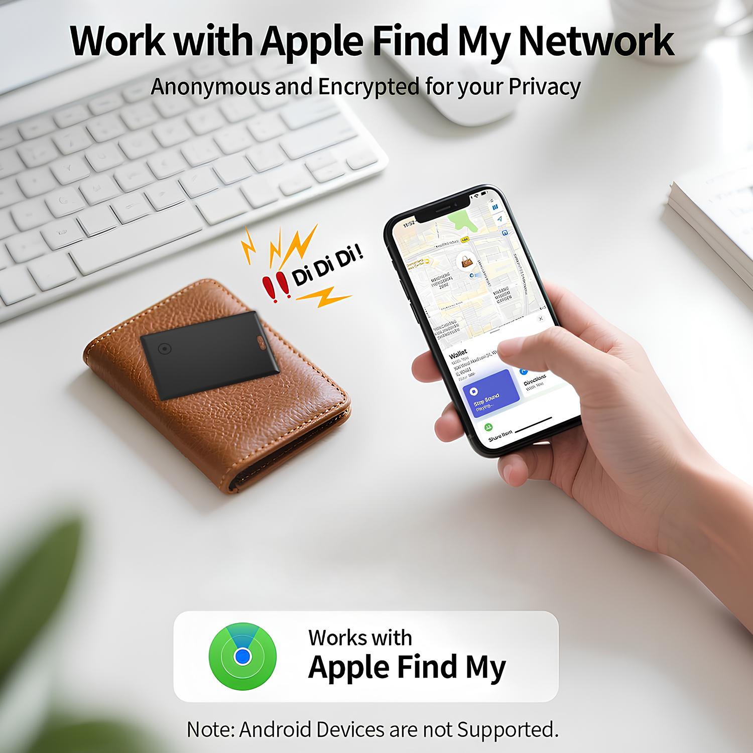 [Apple MFi Certified] Wallet Tracker Card Works with Apple Find My (iOS Only) — Ultra-Thin, 3 Year Battery No Charging Needed,Bluetooth Tracker for Wallet,Passport,Luggage,Key