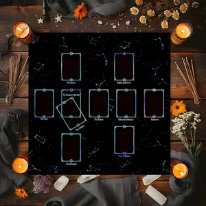 Mystical Celestial Tarot Spread Design Square Tarot Tablecloth, Witch-style home decor Altar Cloth Multiple Sizes Polyester Fabric, Easy to Clean and Maintain Decorative Divination Cloth for Spreads & Rituals Gift for family and friends