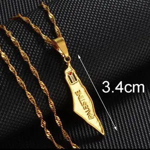 Gold Palestinian necklace with engraved palestinian flag and word