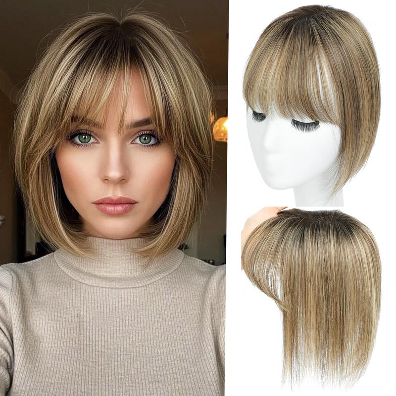 Hair Toppers for Women Real Human Hair Toppers for Women with Thinning Hairs Clip in Bangs 10 inch Swiss Base Hairpieces Loss Cover