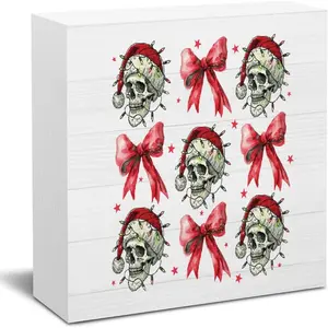 Christmas Sign Xmas Decorations for Home Office Desk Christmas Decor for Table Holiday Skull Bow Desk Decor Accessories Cute Housewarming Gift 5 X 5 Inch