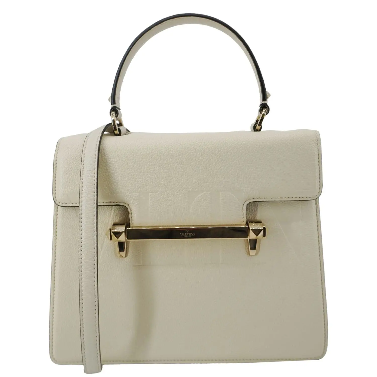 Pre-owned Valentino Embossed VLTN Leather Crossbody Bags Uptown Embossed VLTN Top Handle Crossbody Bag Cream