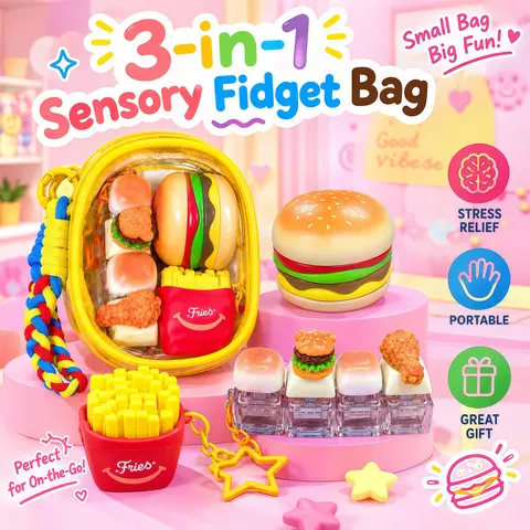 3-in-1 Sensory Fidget Toys Bag, Food-Themed Fidget Set for Kids & Adults, Portable Stress Relief Toy for Travel, School & Desk, Halloween Gift, Christmas Gift, Stocking Stuffer, Party Favor, Birthday Gift