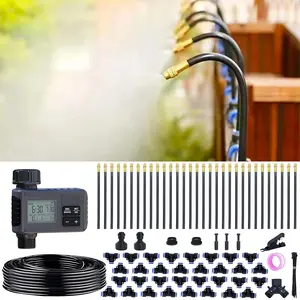 360? Adjustable Drip Irrigation System - 100 FT Garden Watering System with 32 Nozzles & Water Timer, Raised Bed Sprinkler System, Garden Mister for Yard, Lawn, , 5/16" Tubing