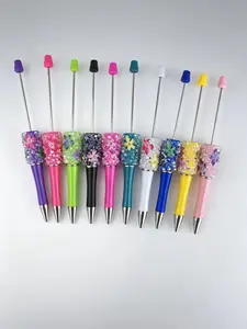 20pcs Resin Flower Creative Bead Pens, Beadable Pen, Random Colors, Demon Flower Decorations, Extra-Long Stainless Steel Refills, DIY Craft Gifts