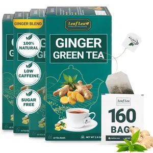 Premium Ginger Green Tea Bags - 160 Count | Natural Blend with Ginger Roots, Promotes Digestion, Spicy & Warming, Ideal Gift