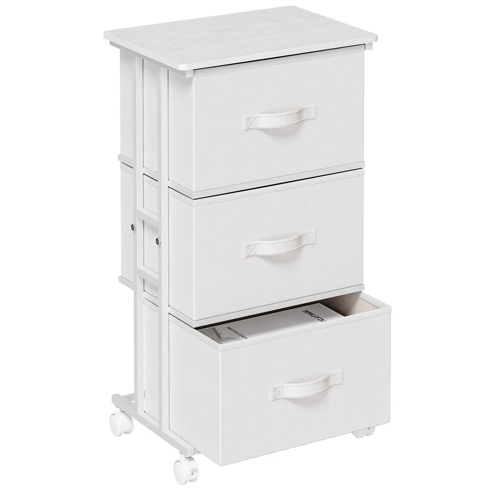 3-Drawer Rolling Fabric Storage Cabinet for Bedroom, Mobile Nightstand & Dressing Table Organizer with Detachable Fabric Drawers, Sturdy Metal Frame and Smooth-Rolling Wheels, Ideal for Small Spaces, Closets and Bedside Use to Keep Clothes
