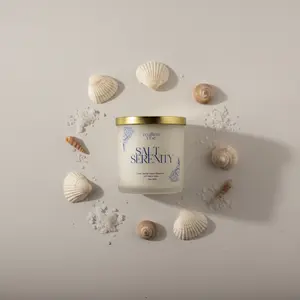 Salt & Serenity Candle - Clean Aquatic Warm Musk Scent with Ozone Sea Salt Freesia Tonka Bean Light Musk Amber - 10 Ounce Frosted Vessel Hand Poured for 40+ Hour Burn Time