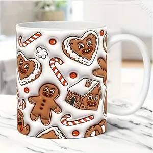 1pc Dark Brown Gingerbread Man Christmas Ceramic Mug with Icing Details, Durable Reusable Drinkware for Coffee, Tea & Cocoa, Holiday Gift for Parents, Festive Home Decor, Drink