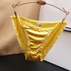 French Bow Sexy Hollow Out Panties for Women Low Waist Seamless Satin Plus Size Heart Buckle Triangle Briefs