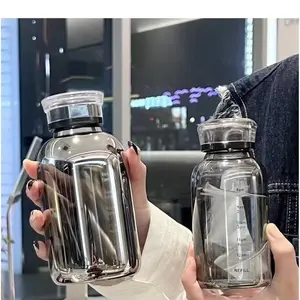 Glass cup with straw, two kinds of lids Beverage Bottle Water Bottles eco-friendly transparent easy to clean healthy versatile design innovation