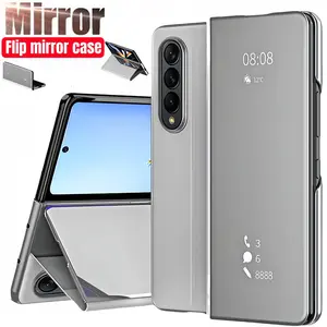 Samsung Galaxy Z Fold 7/6/5 Fashion Mirror Flip Stand Phone Case, Protective Cover with Makeup Mirror & Kickstand for Women