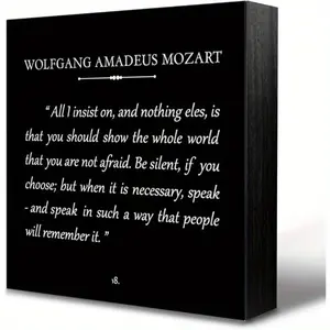 Christmas Halloween Decoration，Mozart Quote Wood Box Sign for Home Office Music Room Decor, Gift for those who Love Music Dorm, Game Room or Living Room Decor Wooden Block Signs Tabletop Cubicle Decorations