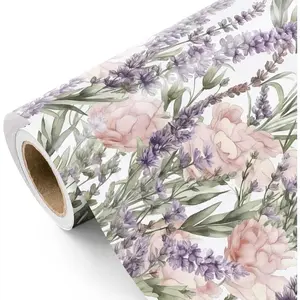 Floral Wrapping Paper Roll - Mini Roll - 17 Inch x 9.8  - Lavender Flower Wrapping Paper,  for Girls Women Birthday, Wedding, Bridal Shower