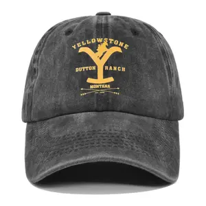 Cross-border European and American Y-print baseball cap, YELLOWSTONE embroidered duckbill cap, washed and distressed curved brim Yellowstone cap