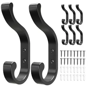 Coat hooks wall-mount coat hanger - 30LB Wall Hooks For Hanging Heavy Duty,Backpack Hooks,Black Coat Hooks For Wall,Purse Hanger For Wall,Wall Mounted Bag Hooks,Key hooks hanging keys,Black (6 Pack)